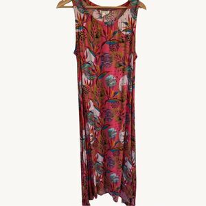 Water Lily Pink Coral Tropical Print Sleeveless Maxi Dress Women’s Size Small